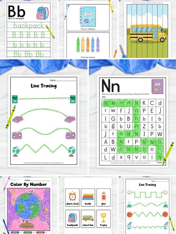 Educational worksheets for children including handwriting practice, puzzles, line tracing, color by numbers & more!