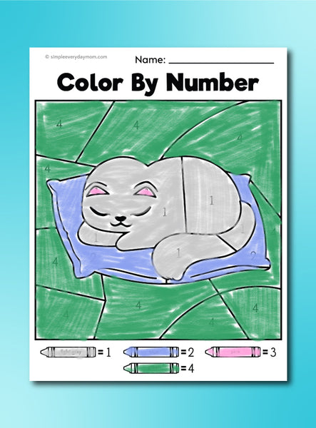 cat color by number printables