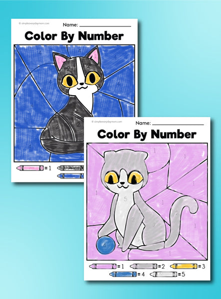 cat color by number printables