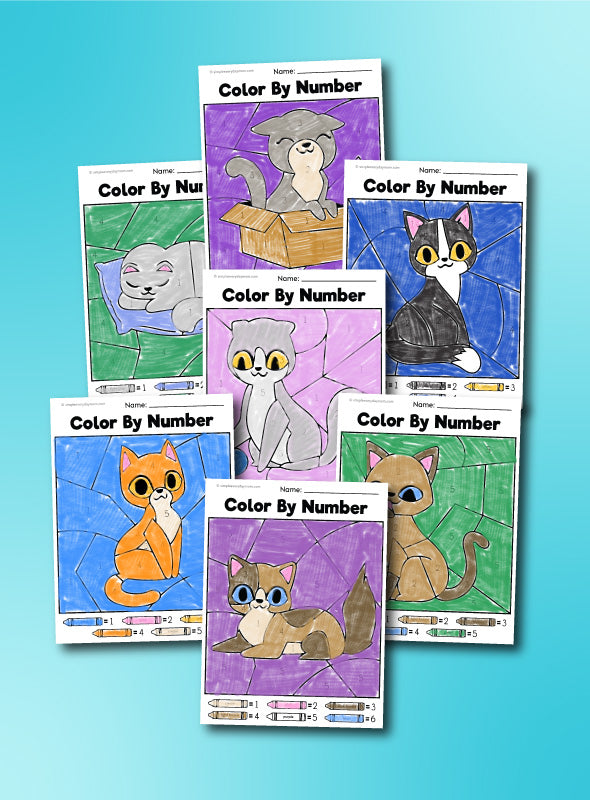 cat color by number printables