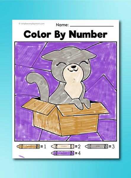 cat color by number printable