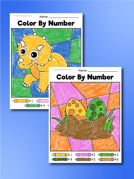 Dinosaur Color By Number Worksheets