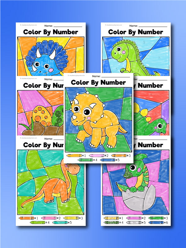 Dinosaur Color By Number Worksheets