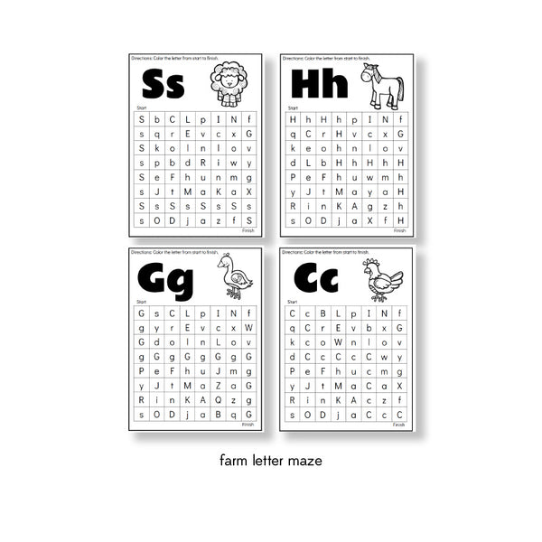 farm animal letter mazes