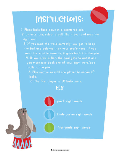 Seal Sight Word Game & ABC Game