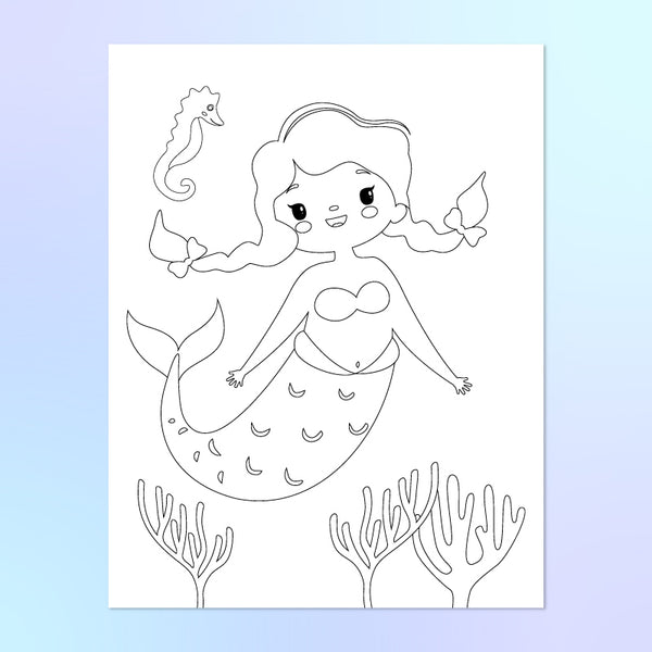 mermaid coloring page with seahorse