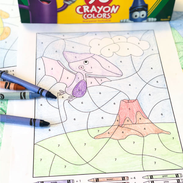 dinosaur color by number