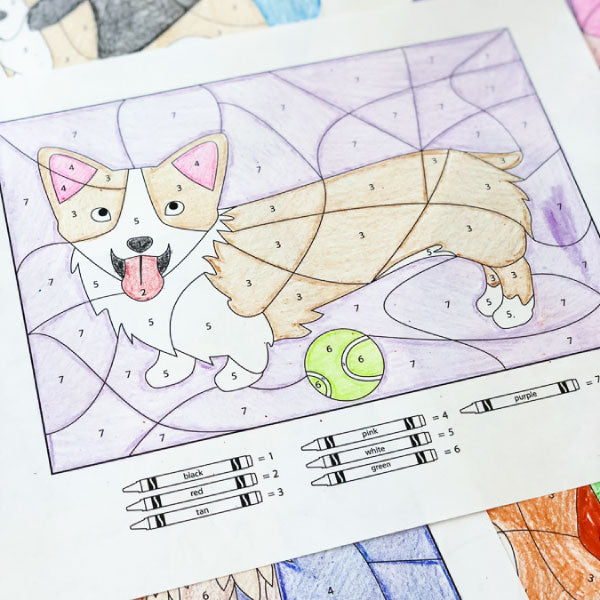 dog color by number worksheets