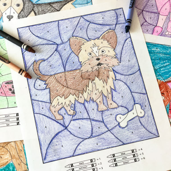 dog color by number printables