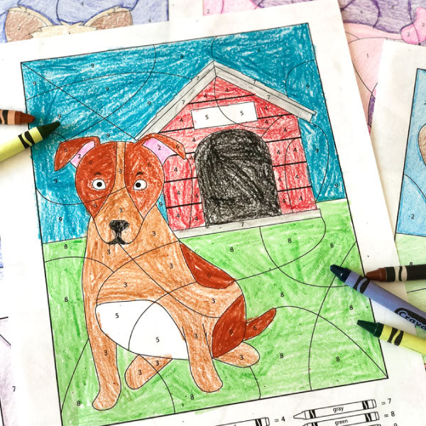 dog color by number worksheets