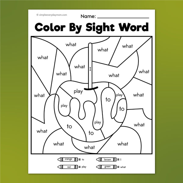caramel apple color by sight word worksheet