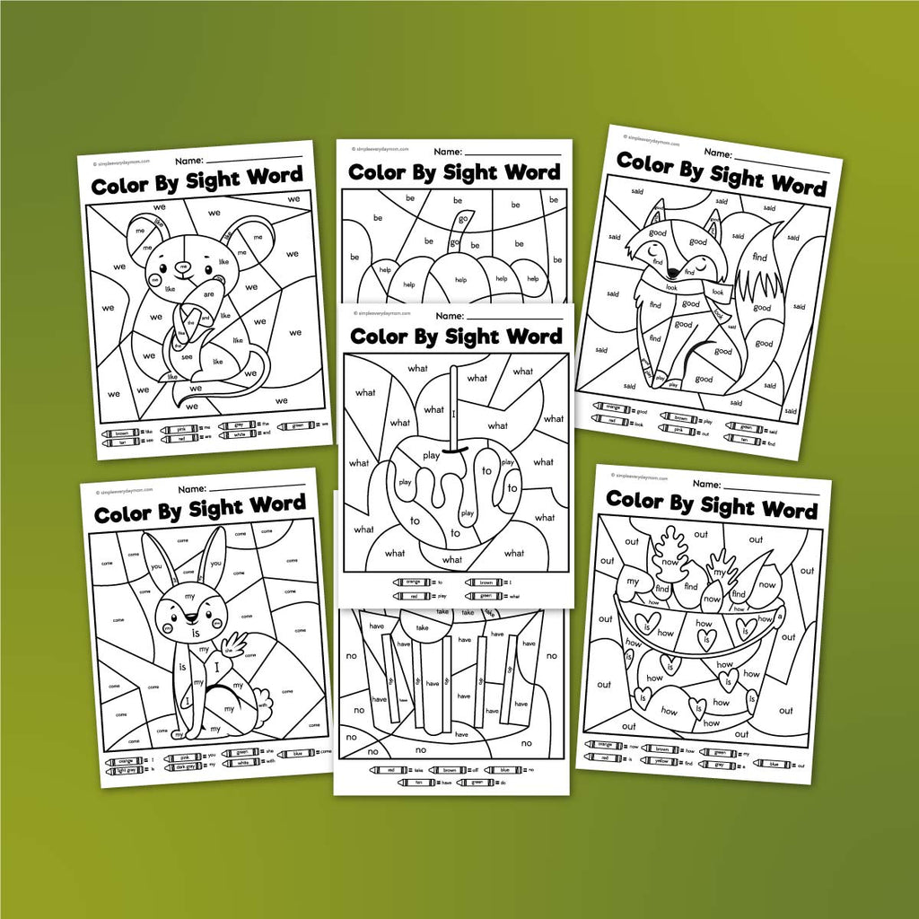 fall color by sight word worksheets