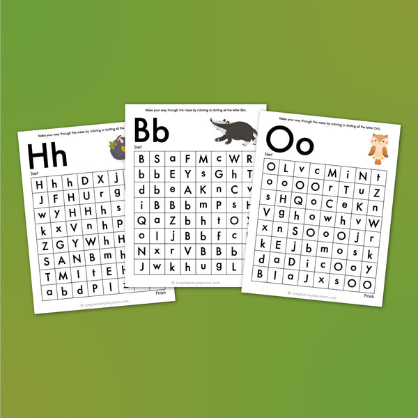 fall animal letter maze worksheets