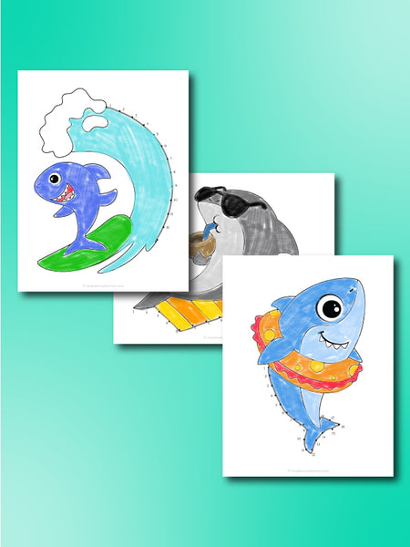 3 shark connect the dot printables