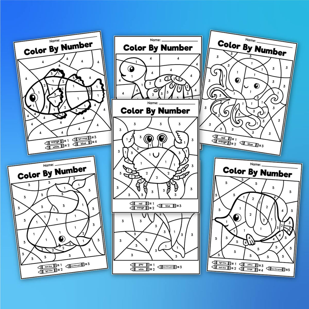 Ocean Color By Number Worksheets