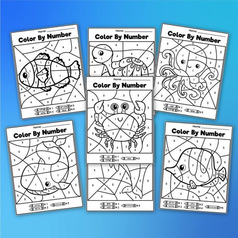 Ocean Color By Number Worksheets