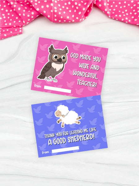 Two animal bible Valentine cards for teachers