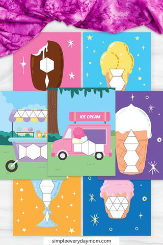 collage image of ice cream pattern block mat printables
