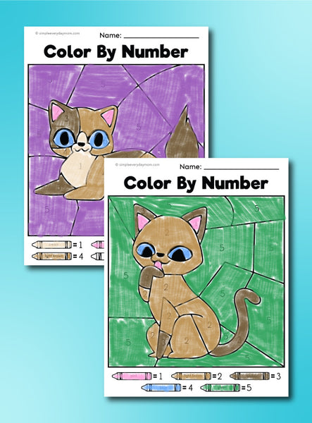 cat color by number printables