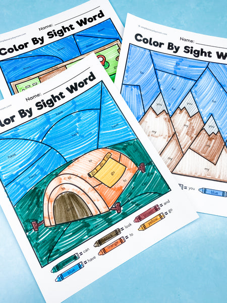 camping color by sight word printables