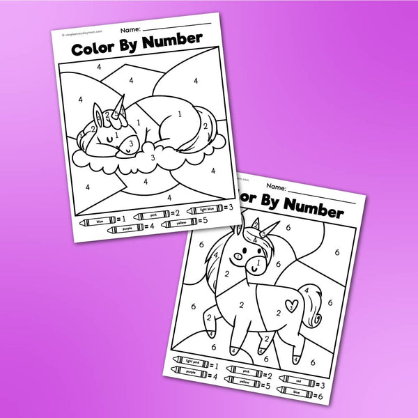 unicorn color by number printables
