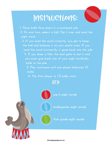 Seal Sight Word Game & ABC Game