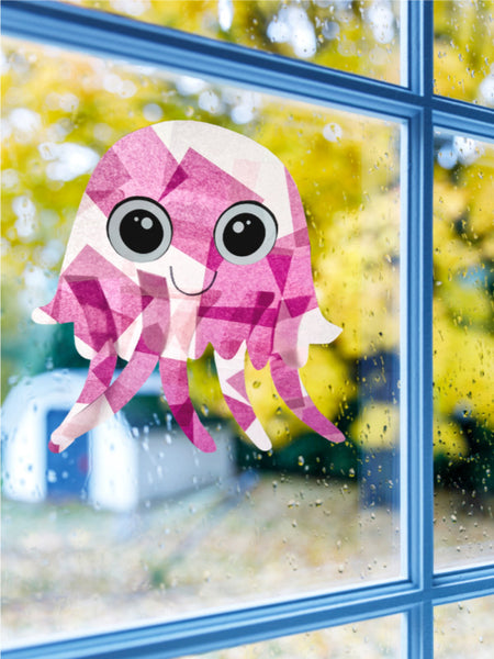 jellyfish sun catcher craft on a window