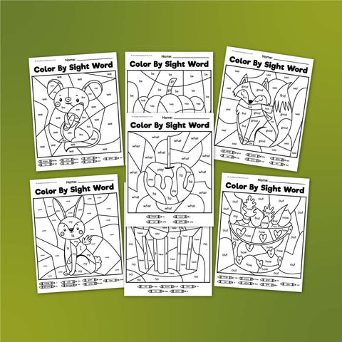 fall color by sight word worksheets