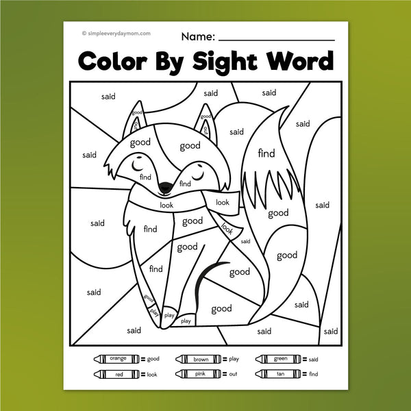 fox color by sight word worksheet