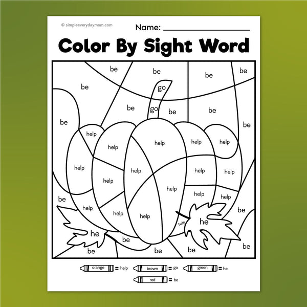 pumpkin color by sight word worksheet