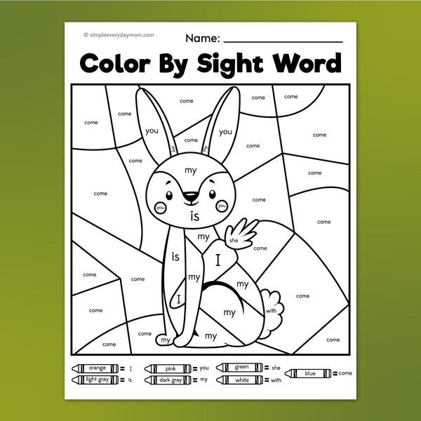 rabbit color by sight word worksheet