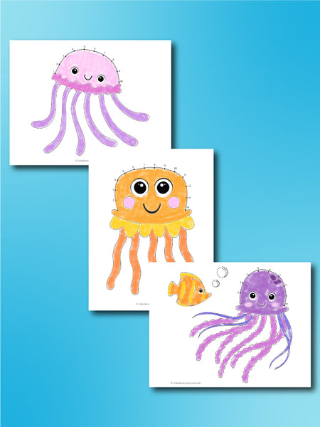 3 jellyfish connect the dot printables