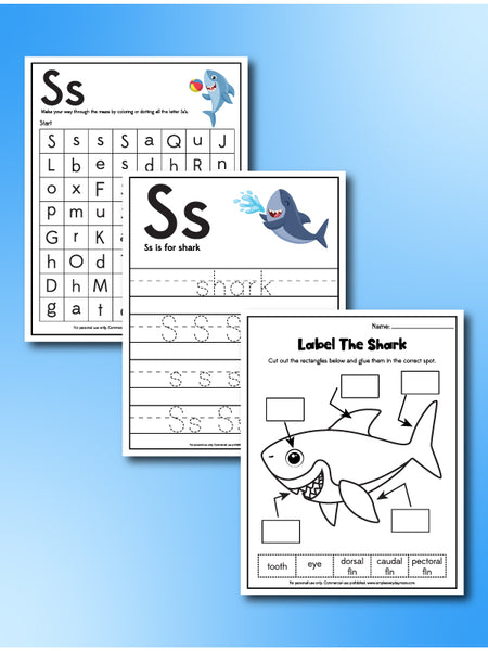 3 shark worksheets for kids