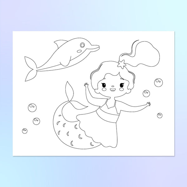 cute mermaid coloring page with dolphin