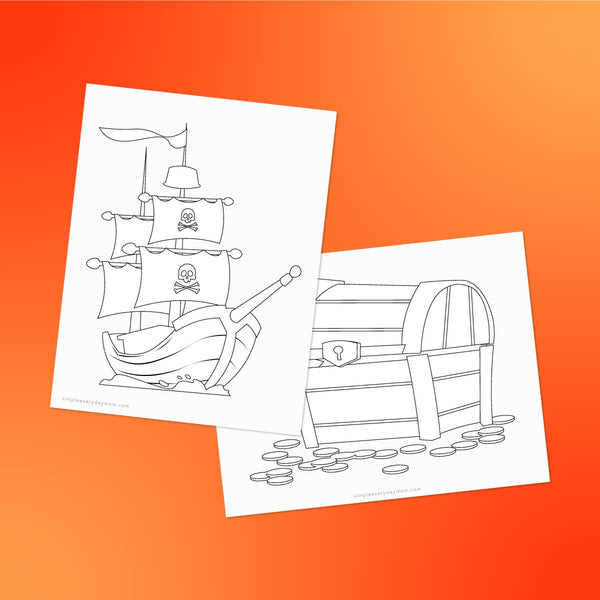 pirate ship and treasure chest coloring page