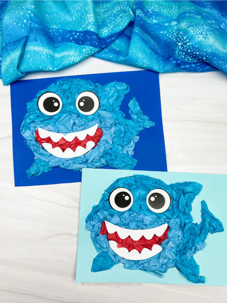 2 tissue paper shark crafts